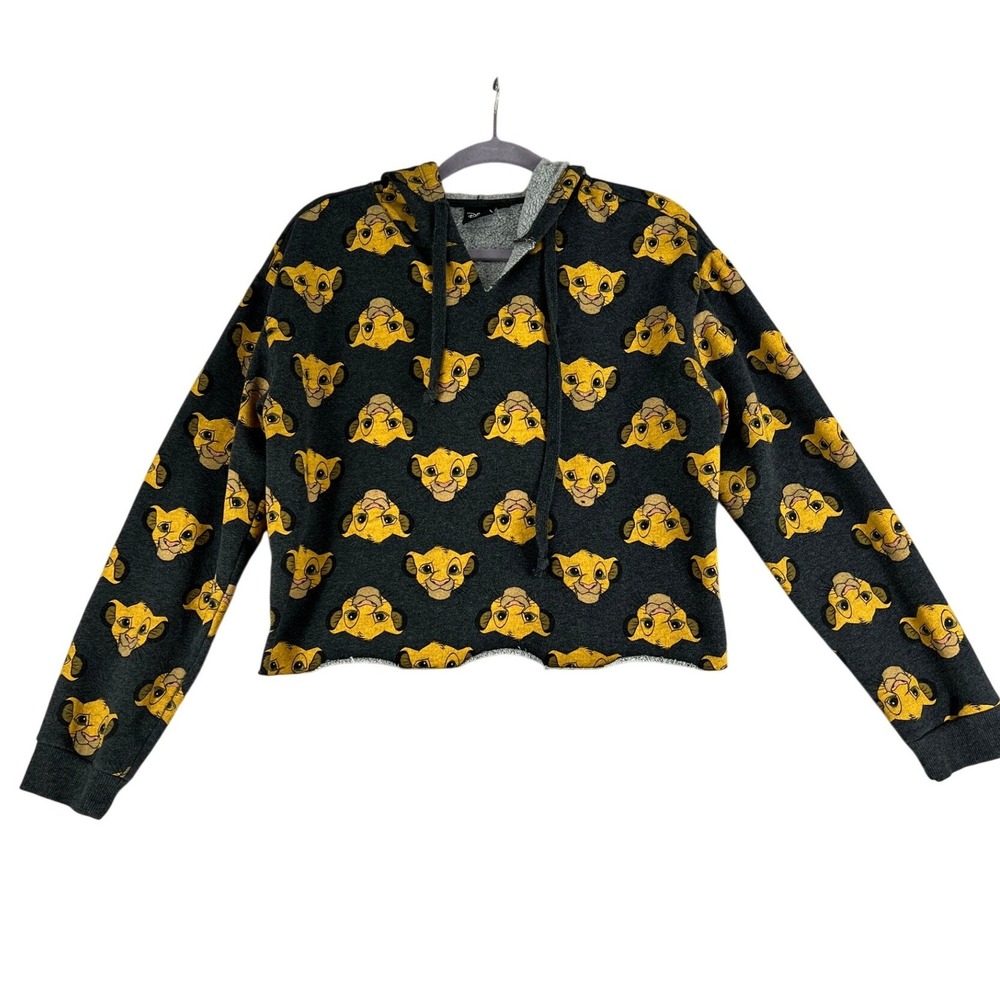 Disney The Lion King Simba All Over Print Cropped Hoodie Gray Womens Large